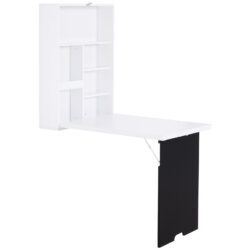 HOMCOM Floating Desk Drop-Leaf Table, with Chalkboard and Storage Shelf, Multifunctional Floating Desk for Home Office Study, White Aosom UK
