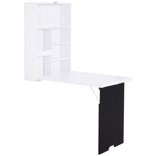 HOMCOM Floating Desk Drop-Leaf Table, with Chalkboard and Storage Shelf, Multifunctional Floating Desk for Home Office Study, White Aosom UK