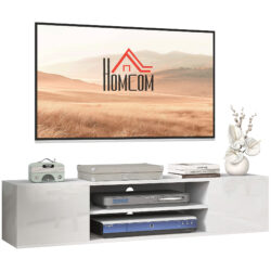 HOMCOM Floating TV Stand Cabinet for TVs up to 60", Wall Mounted TV Unit w/ Open Shelf, Storage Cupboards, Cable Management, White