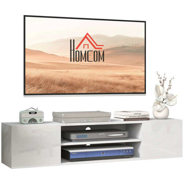 HOMCOM Floating TV Stand Cabinet for TVs up to 60", Wall Mounted TV Unit w/ Open Shelf, Storage Cupboards, Cable Management, White