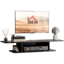 HOMCOM Floating TV Unit Stand for TVs up to 40", Wall Mounted Media Console with Storage Shelf, Entertainment Center, Black Aosom UK