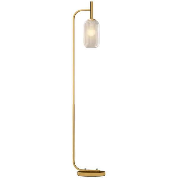 HOMCOM Floor Lamp for Living Room with Glass Lampshade, Modern Standing Lamp with Foot Switch for Bedroom, Bulb not Included, Gold Tone Aosom UK