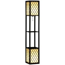HOMCOM Floor Lamp w/ Shelves, Dual Light, Modern Tall Standing Lamps for Living Room, Bedroom, w/ Pull Chain Switch (Bulb not Included) Aosom UK