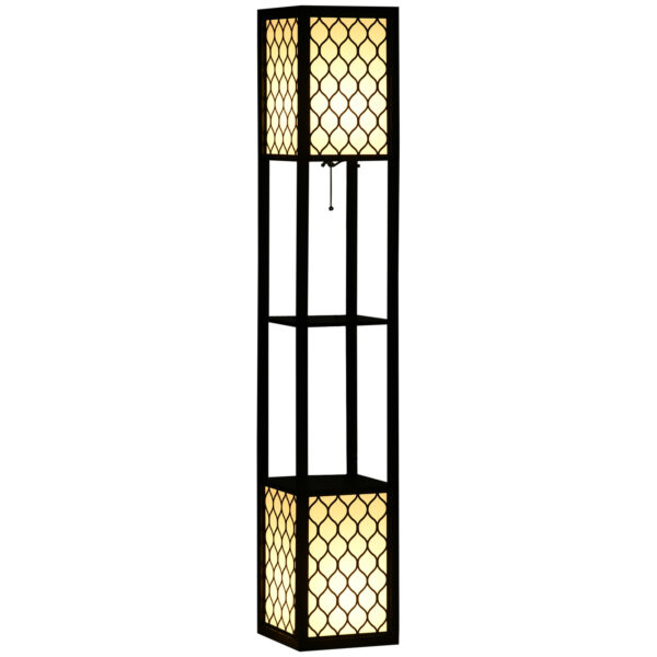 HOMCOM Floor Lamp w/ Shelves, Dual Light, Modern Tall Standing Lamps for Living Room, Bedroom, w/ Pull Chain Switch (Bulb not Included) Aosom UK