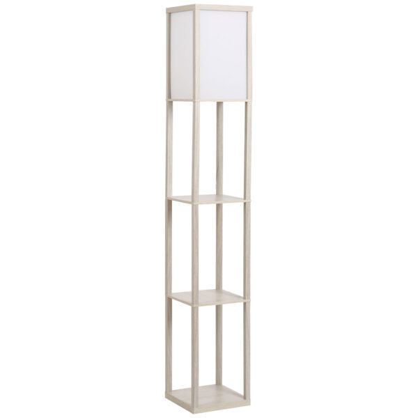 HOMCOM Floor Lamp with Shelves, 3-Tier Floor Standing Lamp, Reading Standing Lamp for Living Room, Bedroom, Office, Dorm, Oak Aosom UK