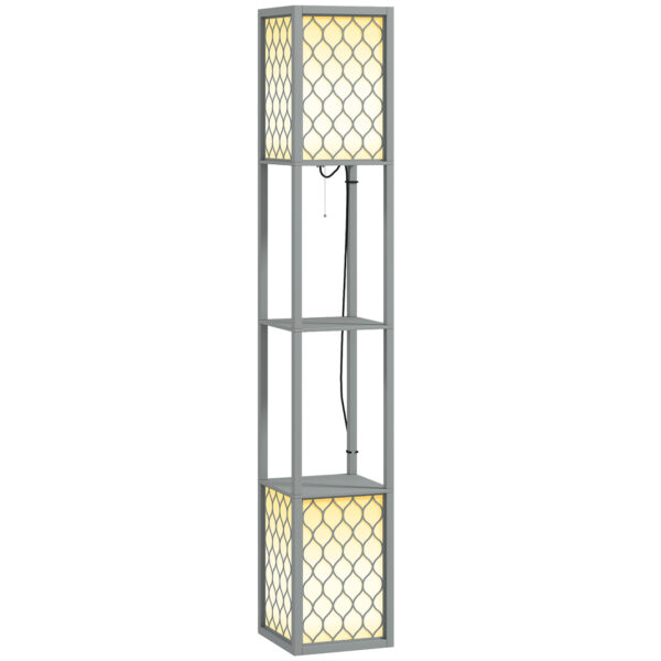 HOMCOM Floor Lamp with Shelves, Dual Light, Modern Tall Standing Lamps, with Pull Chain Switch (Bulb not Included), Light Grey Aosom UK