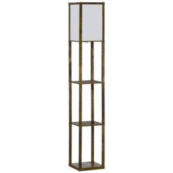 HOMCOM Floor Lamp with Shelves, Floor Light w/ Storage Shelf, Floor Standing Lamp for Living Room, Bedroom, Office, Dorm, Brown Aosom UK