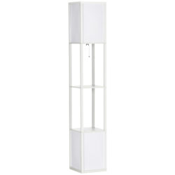 HOMCOM Floor Lamp with Shelves, Modern Floor Standing Lamp with Dual Ambient Light for Living Room, Bedroom, White Aosom UK