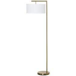 HOMCOM Floor Lights with Linen Lampshade, Round Base, Modern Floor Standing Lamp for Living Room, Bedroom, Dining Room, Gold and White Aosom UK