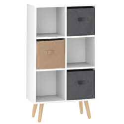 HOMCOM Freestanding 6 Cube Unit Cabinet Unit w/ 3 Fabric Drawers Handles Home Office Storage Shelves White Aosom UK