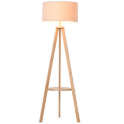HOMCOM Freestanding Tripod Floor Lamp Bedside Light Reading Light with Storage Shelf Linen Shade for Living Room Bedroom, 154cm, Cream Aosom UK