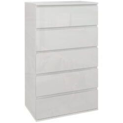 HOMCOM High-Gloss Chest: 5-Drawer Modern Storage Cabinet in Sleek White for Bedrooms Aosom UK