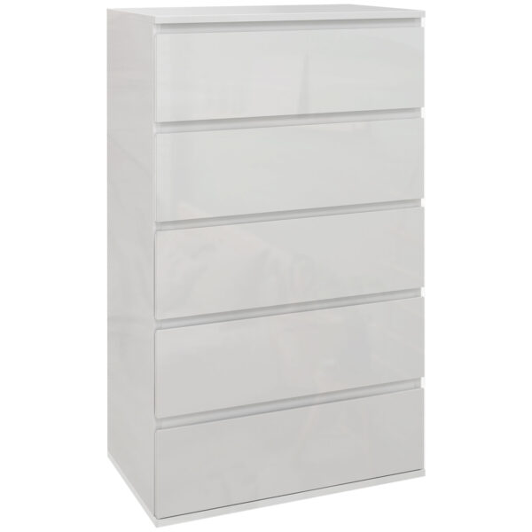 HOMCOM High-Gloss Chest: 5-Drawer Modern Storage Cabinet in Sleek White for Bedrooms Aosom UK