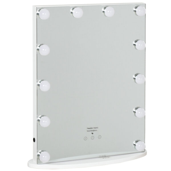 HOMCOM Hollywood Vanity Mirror, Lighted Makeup Dressing Table Mirror, 12 Dimmable LED Bulbs, USB Power Supply, White.