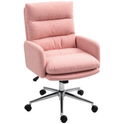 HOMCOM Home Office Chair, Upholstered Sherpa Fleece Desk Chair with Height Adjustable, Tilt Function and Wheels for Home Office and Study Room, Pink