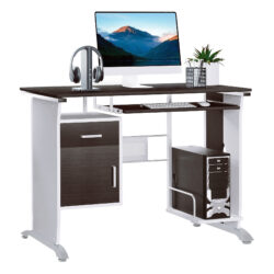 HOMCOM Home Office Workstation Desk, PC Computer Desk with Sliding Keyboard Tray, Storage Drawers, Host Box Shelf, Black Walnut Aosom UK