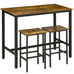 HOMCOM Industrial Bar Table and Stools w/ 2 Stools, 3-Piece Counter Height Dining Table & Chairs for Kitchen, Living Room, Brown Aosom UK