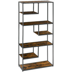 HOMCOM Industrial Bookcase Shelf, 7 Tier Metal Shelving, Storage Shelves for Living Room, Home Office, Bedroom, Rustic Brown Aosom UK