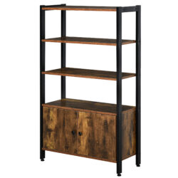 HOMCOM Industrial Bookshelf, Storage Cabinet with 3-Tier with Doors, for Home Office, Living Room Rustic Brown Aosom UK