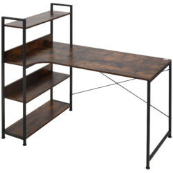 HOMCOM Industrial Brown Computer Desk, Retro Home Office Table with 4-Tier Shelf, Metal Frame Workstation Aosom UK