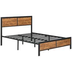 HOMCOM Industrial Double Bed Frame, 5FT Steel Bed Base w/ Headboard, Footboard, Slatted Support & Under Bed Storage, 147 x 197cm, Brown Aosom UK