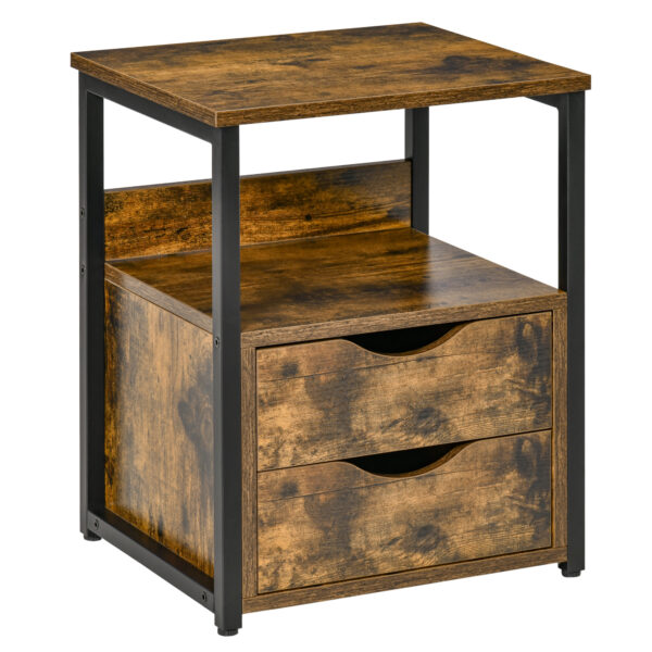 HOMCOM Industrial Side Table with Storage Drawer and Shelf, Slim Sofa Table Bedside Cabinet, Rustic Brown Aosom UK