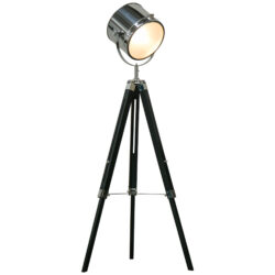 HOMCOM Industrial Style Adjustable Tripod Floor Lamp, Floor Lights with Wooden Legs and Steel Lampshade, Searchlight Lamp, Black Aosom UK