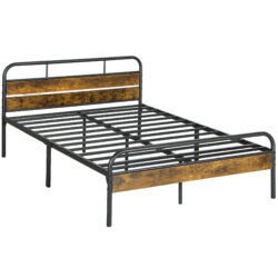 HOMCOM Industrial-Style Double Bed Frame - Black/Brown Aosom UK