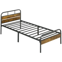 HOMCOM Industrial-Style Single Bed Frame - Black/Brown Aosom UK