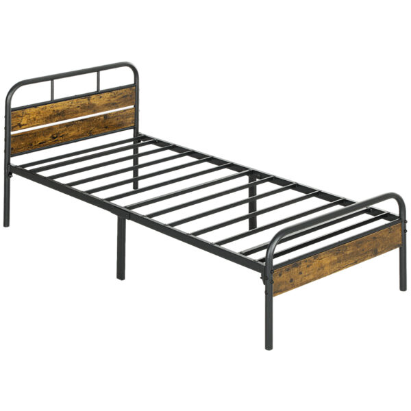HOMCOM Industrial-Style Single Bed Frame - Black/Brown Aosom UK