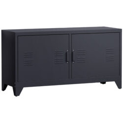 HOMCOM Industrial TV Cabinet Stand Media Center Steel Shelf Doors Storage System DVD Recorder Receiver Unit - Black Aosom UK