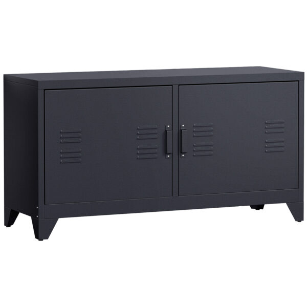 HOMCOM Industrial TV Cabinet Stand Media Center Steel Shelf Doors Storage System DVD Recorder Receiver Unit - Black Aosom UK