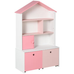 HOMCOM Kids Bookshelf Chest w/ Drawer with Wheels Baby Toy Wood Organizer Display Stand Storage Cabinet 80x34x130cm Pink Aosom UK
