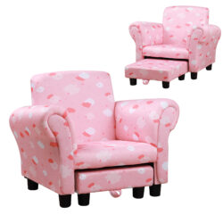 HOMCOM Kids Children Armchair Mini Sofa Wood Frame w/ Footrest Anti-Slip Legs High Back Arms Bedroom Playroom Furniture Cute Cloud Pink Aosom UK