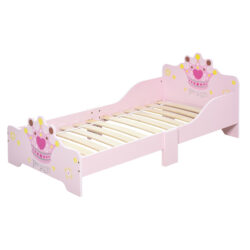 HOMCOM Kids Wooden Bed with Crown Modeling Safety Side Rails Easy to Clean Perfect Gift for Toddlers Girls Age 3 to 6 Years Old Pink Aosom UK
