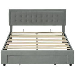 HOMCOM King Size Ottoman Bed Frame, with Front Drawer - Grey Aosom UK