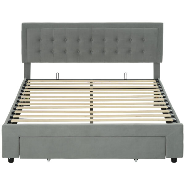 HOMCOM King Size Ottoman Bed Frame, with Front Drawer - Grey Aosom UK