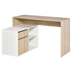 HOMCOM L-Shaped Corner Computer Desk, Oak and White Study Table with Storage Shelf, Drawer for Home Office Aosom UK