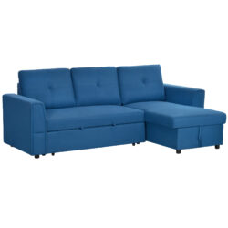 HOMCOM L Shaped Couch, 3 Seater Sofa Bed, Convertible Click Clack Settee Sectional Sleeper Futon for Living Room, Office, Dark Blue Aosom UK
