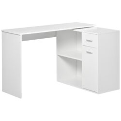 HOMCOM L-Shaped Desk, Adjustable Corner Computer Desk, Storage Shelf, Drawer and Cabinet, Workstation for Home Office, White Wood Grain Aosom UK