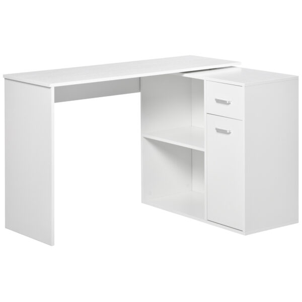 HOMCOM L-Shaped Desk, Adjustable Corner Computer Desk, Storage Shelf, Drawer and Cabinet, Workstation for Home Office, White Wood Grain Aosom UK