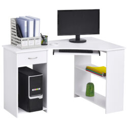 HOMCOM L-Shaped Desk w/ 2 Shelves, Corner Computer Desk, Keyboard Tray Drawer & CPU Stand Home Office Study Bedroom Furniture White Aosom UK