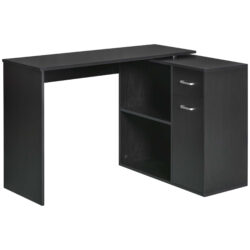 HOMCOM L-Shaped corner computer desk Table Study Table PC Workstation with Storage Shelf Drawer Home Office Black Aosom UK