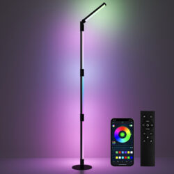 HOMCOM LED Floor Lamp, 360° RGB Detachable Corner Floor Lamp with App & Remote Control, Music Sync & Timing, for Living Room Game Room, Dark Grey