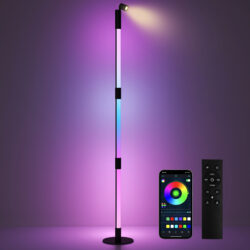 HOMCOM LED Floor Lamp with Reading Light, 360° RGB Detachable Corner Floor Lamp with App & Remote Contro for Living Room, Game Room, Dark Grey