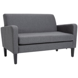 HOMCOM Linen Modern-Curved 2-Seat Sofa Loveseat w/ Thick Cushion Wood Legs Foot Pads Single Compact Home Furniture Grey Aosom UK
