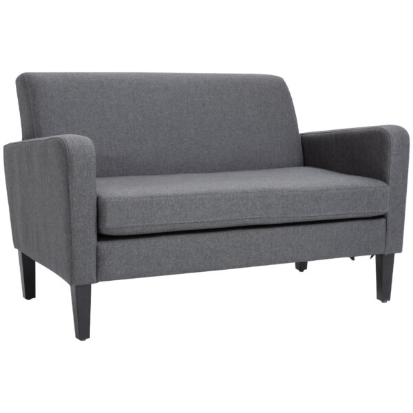 HOMCOM Linen Modern-Curved 2-Seat Sofa Loveseat w/ Thick Cushion Wood Legs Foot Pads Single Compact Home Furniture Grey Aosom UK