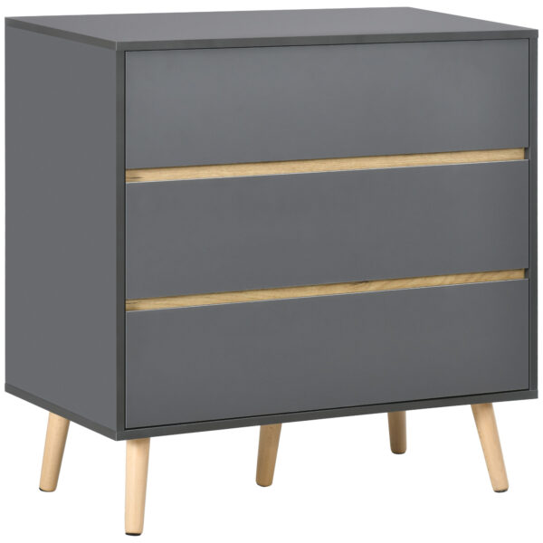 HOMCOM Living Room Drawer Chest, 3-Drawer Storage Organiser, Spacious and Modern, 80cmx40cmx80cm, Dark Grey Aosom UK
