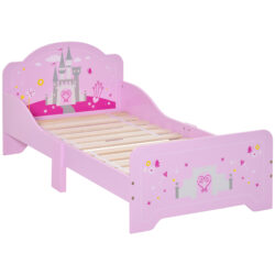 HOMCOM MDF Kids Castle Design Kids Single Bed Pink Aosom UK