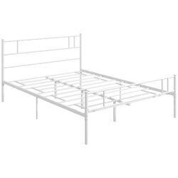 HOMCOM Metal Double Bed Frame with Headboard, Footboard, Metal Slats, and Underbed Storage, Bedroom Furniture, White. Aosom UK